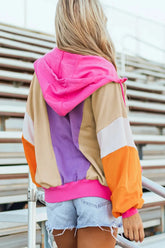 Oversized Pink Purple & Orange Colorblock Zip Hoodie